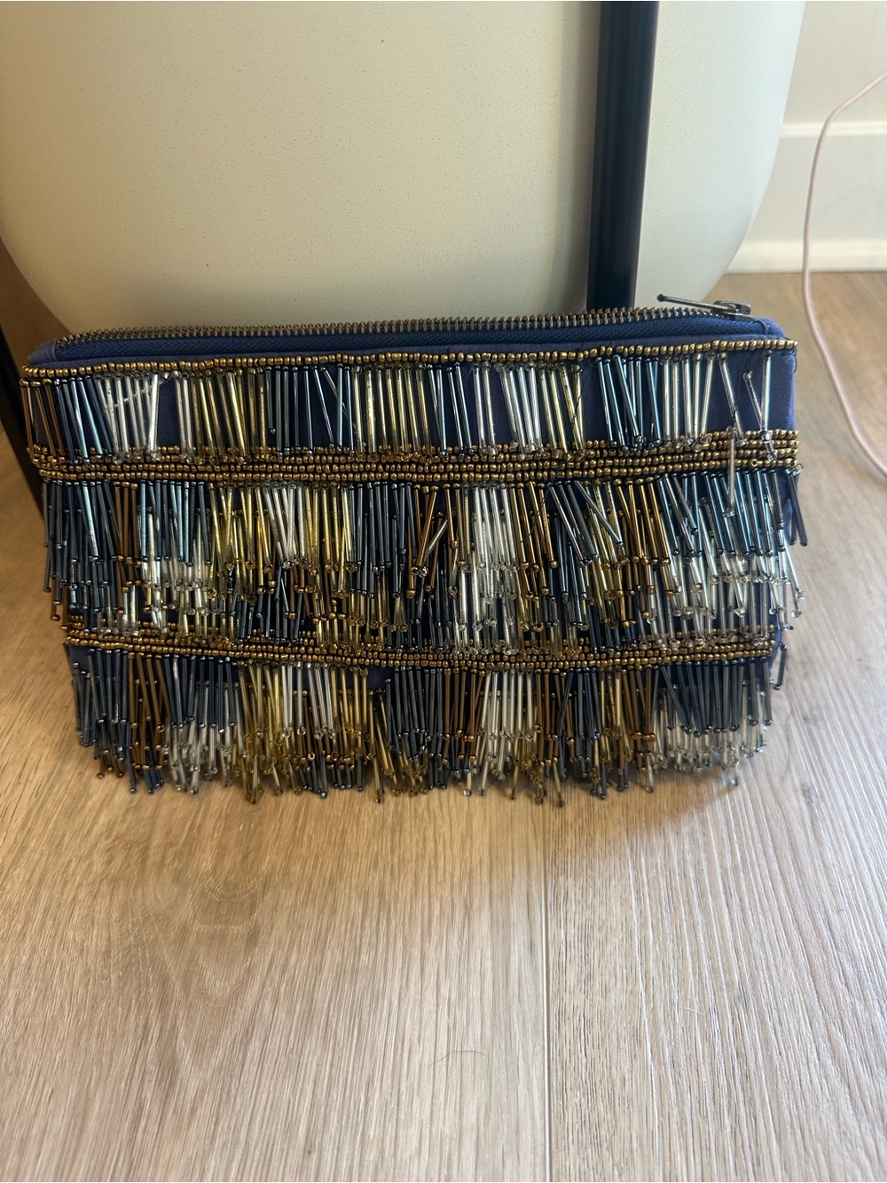 Anthropologie fringed fanfare metallic  clutch